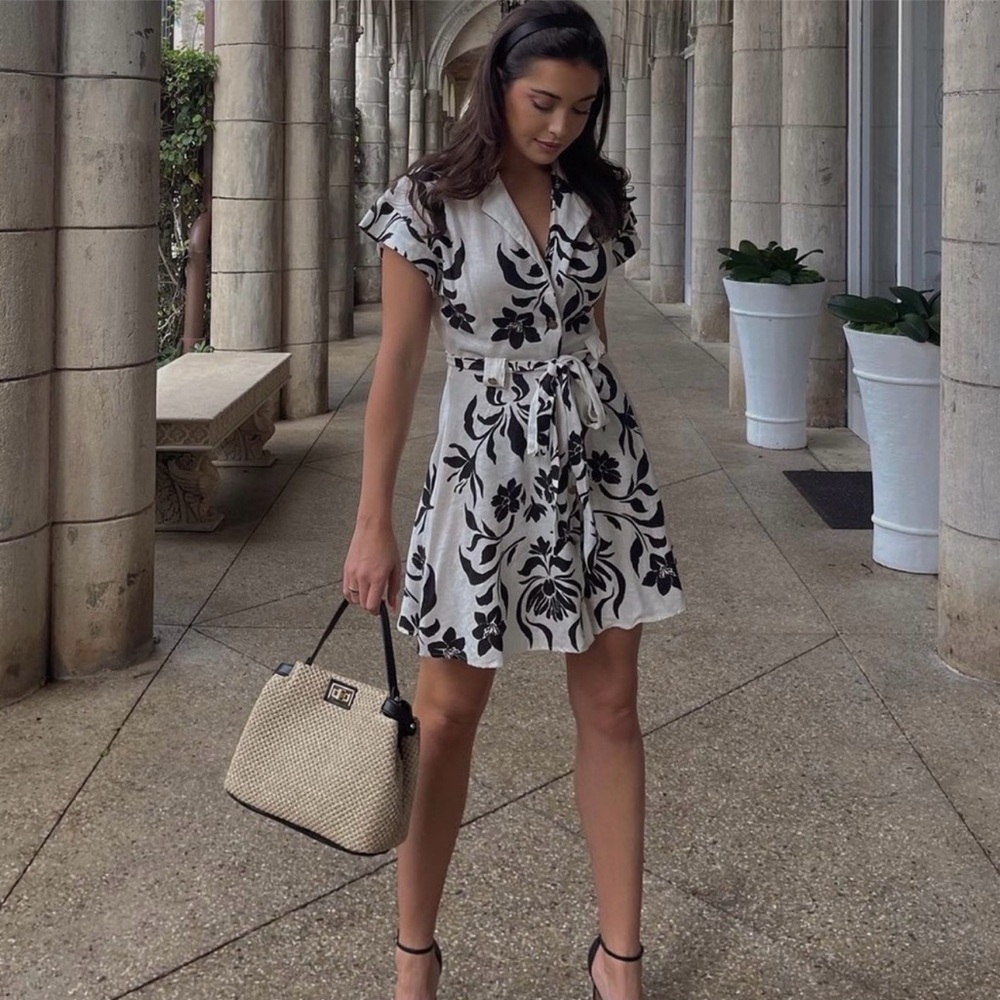 Zara LINEN BLEND PRINTED DRESS